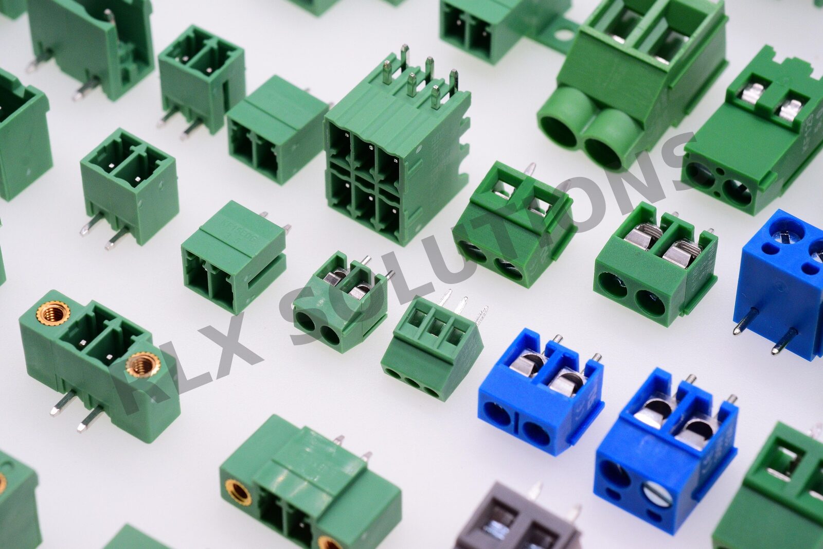 Array of custom terminal blocks and pluggable connectors in various pitches and configurations